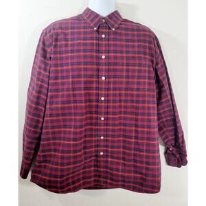 John Ashford Red Blue Plaid Button Up Collard Denim Shirt XL Tall Long Sleeves